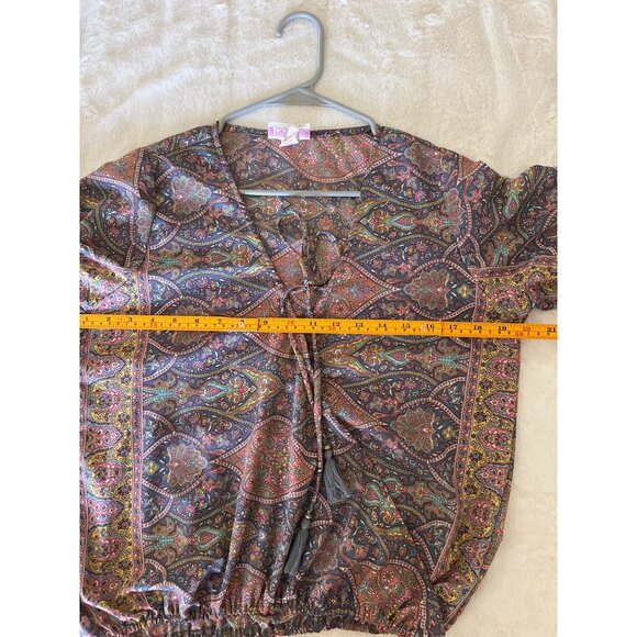 Boemo Boho Paisley Print Peasant Blouse Tassel‎ Tie Long Sleeve M - Picture 6 of 9